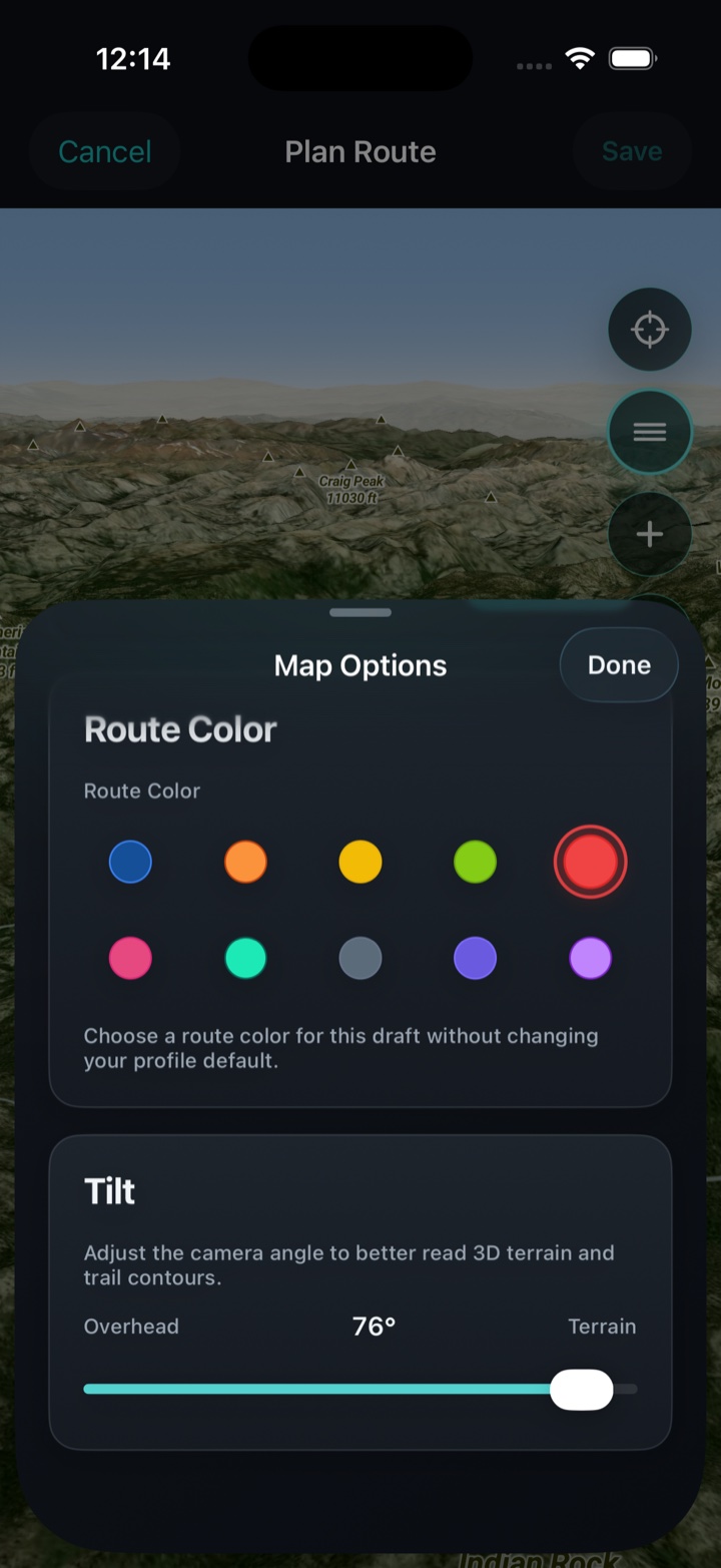 Adjusting the map camera tilt from overhead to terrain in Ruckly